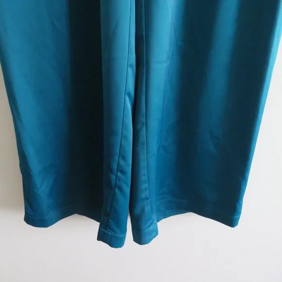 ZENA PRESLEY Teal Satin Palazzo Wide Leg Pants Drapey - Women's Size M - Picture 9 of 15
